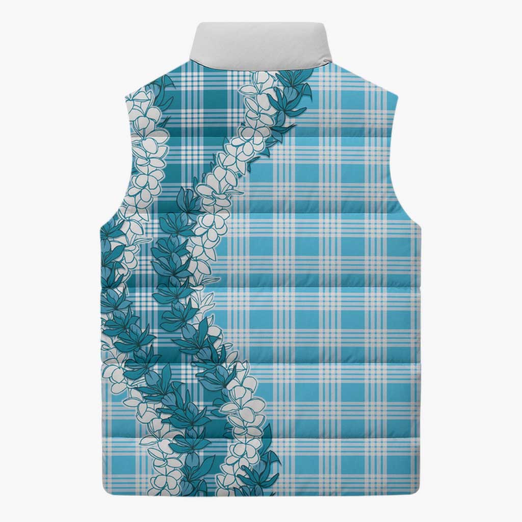 Blue Hawaii Palaka Sleeveless Puffer Jacket Hawaiian Honohono Lei