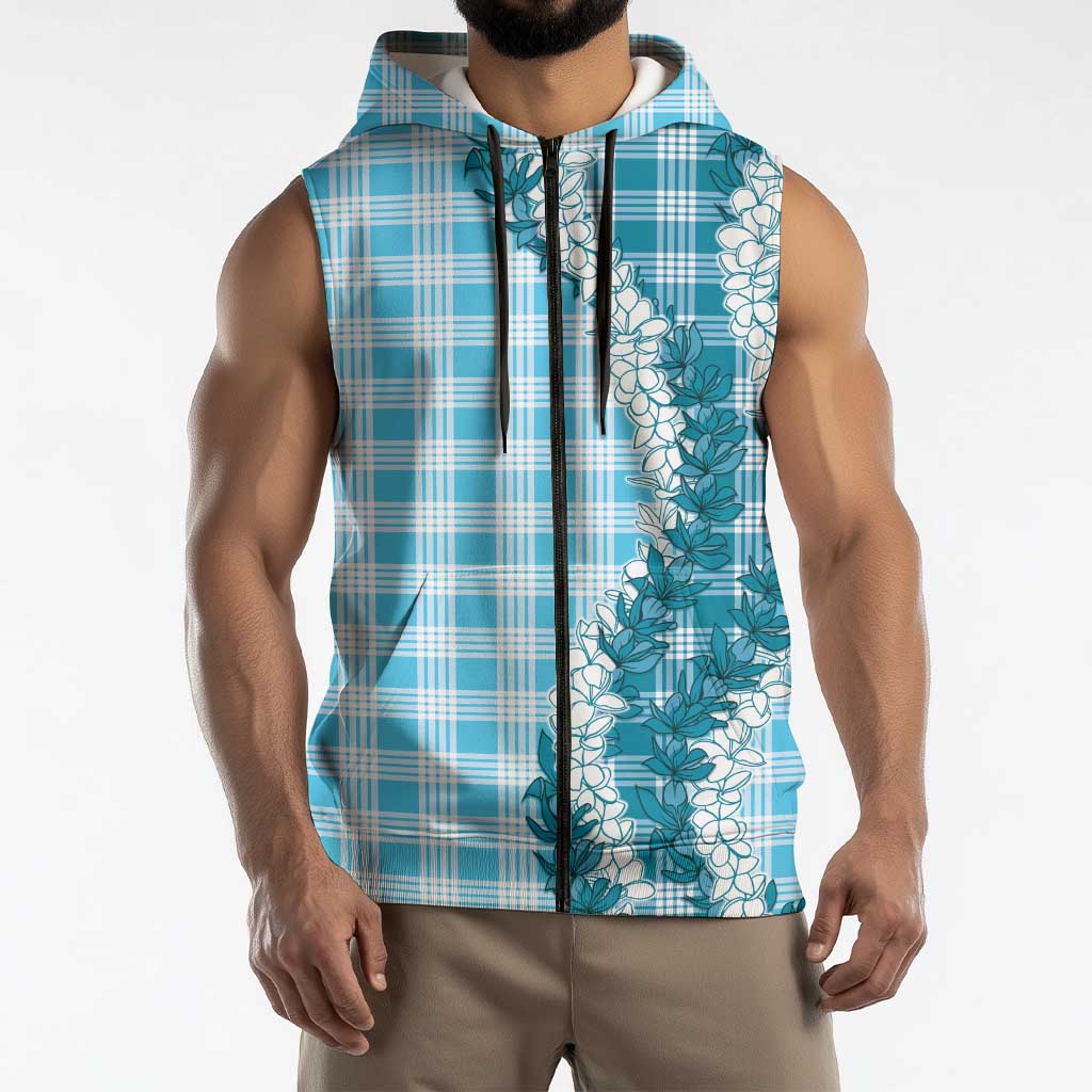 Blue Hawaii Palaka Sleeveless Zip Hoodie Hawaiian Honohono Lei