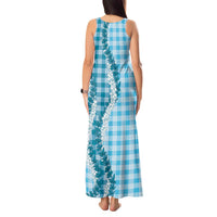 Blue Hawaii Palaka Tank Maxi Dress Hawaiian Honohono Lei