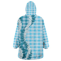Blue Hawaii Palaka Wearable Blanket Hoodie Hawaiian Honohono Lei