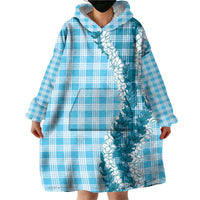 Blue Hawaii Palaka Wearable Blanket Hoodie Hawaiian Honohono Lei