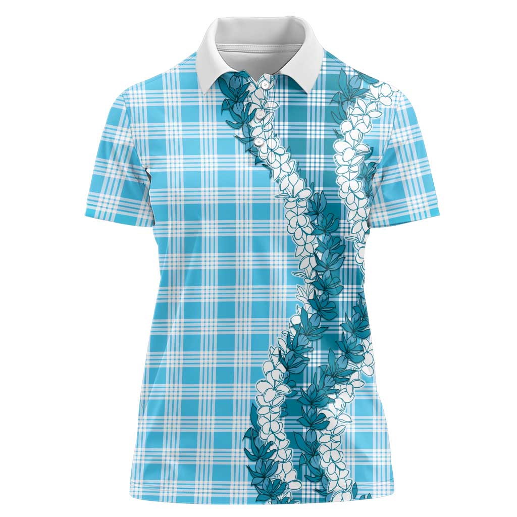 Blue Hawaii Palaka Women Polo Shirt Hawaiian Honohono Lei