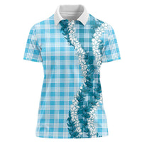 Blue Hawaii Palaka Women Polo Shirt Hawaiian Honohono Lei