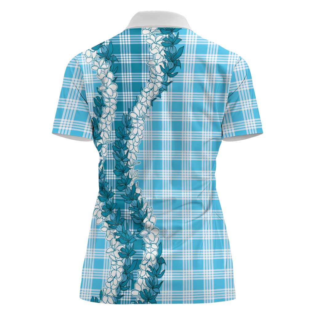 Blue Hawaii Palaka Women Polo Shirt Hawaiian Honohono Lei