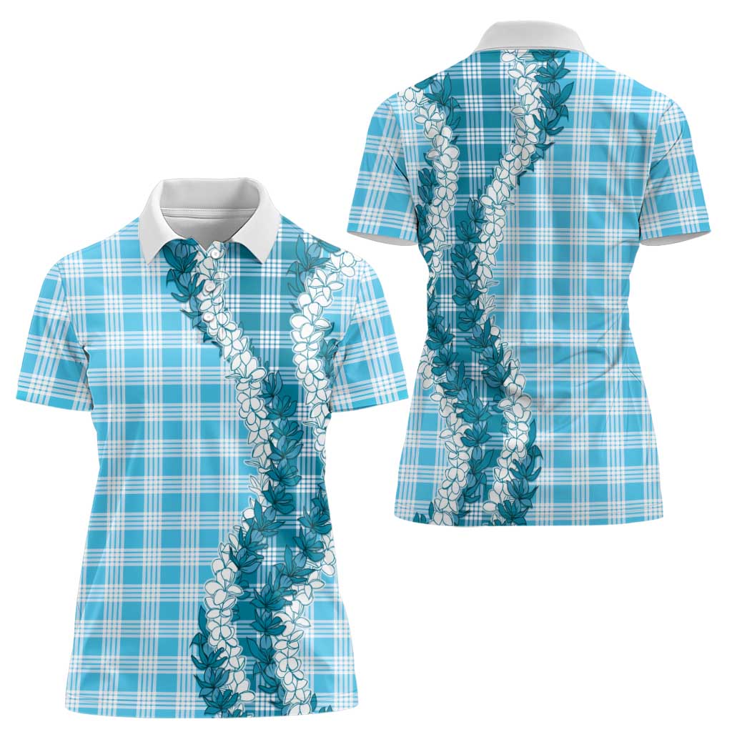 Blue Hawaii Palaka Women Polo Shirt Hawaiian Honohono Lei