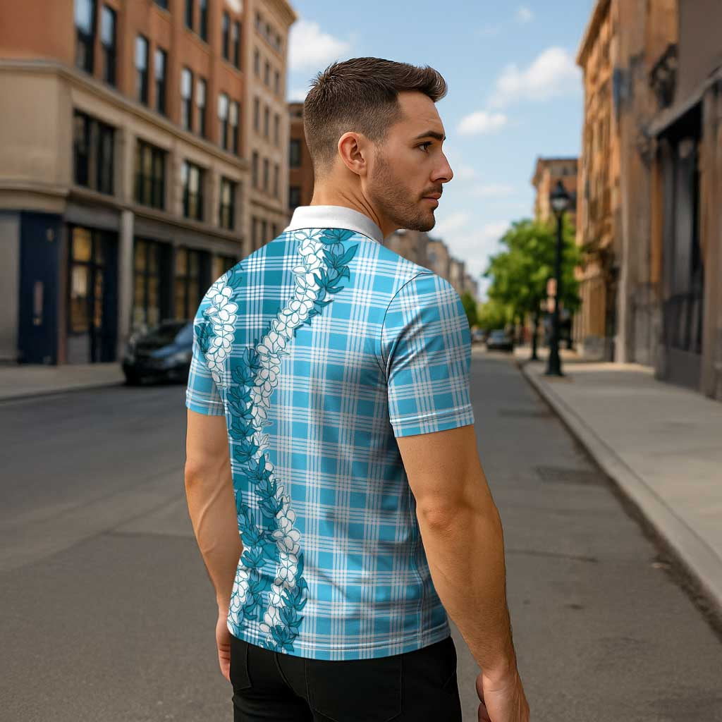 Blue Hawaii Palaka Zipper Polo Shirt Hawaiian Honohono Lei
