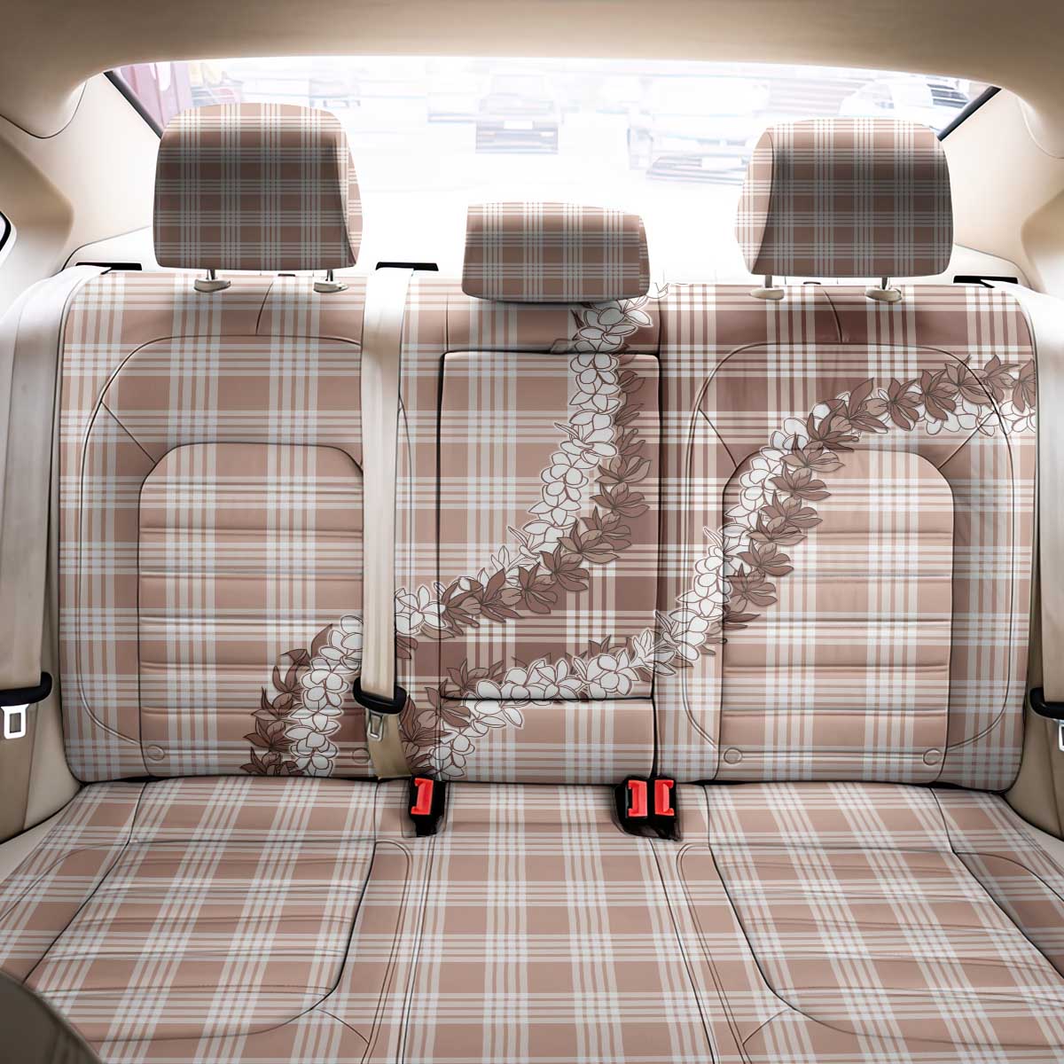 Beige Hawaii Palaka Back Car Seat Cover Hawaiian Honohono Lei