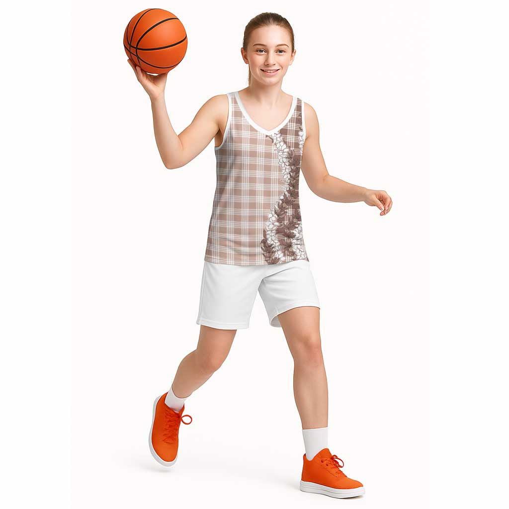 Beige Hawaii Palaka Basketball Jersey Hawaiian Honohono Lei