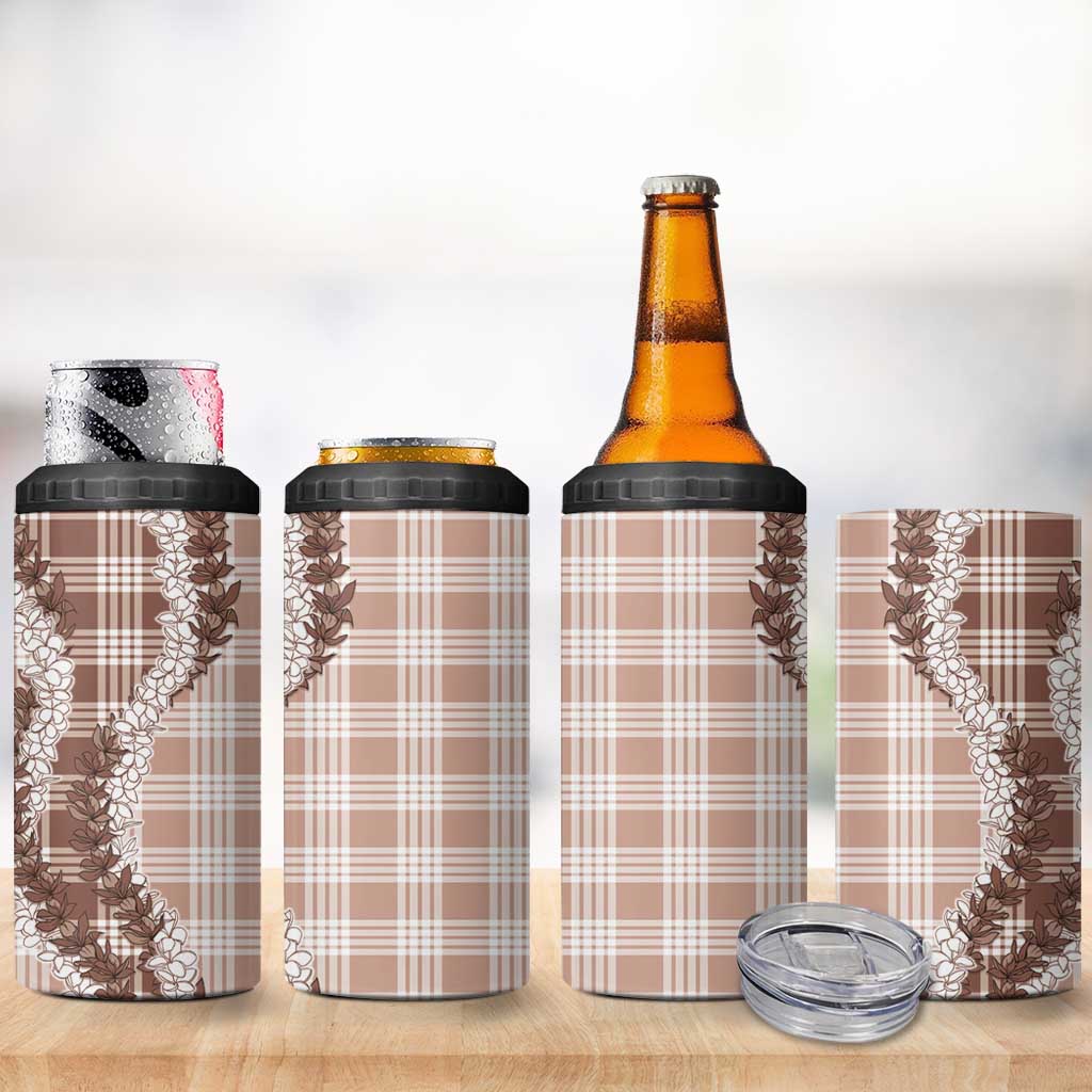 Beige Hawaii Palaka 4 in 1 Can Cooler Tumbler Hawaiian Honohono Lei