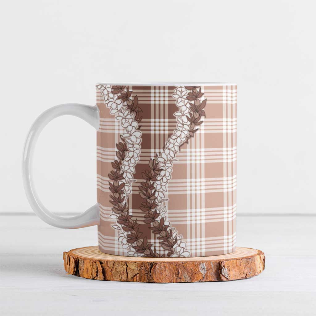 Beige Hawaii Palaka Ceramic Mug Hawaiian Honohono Lei