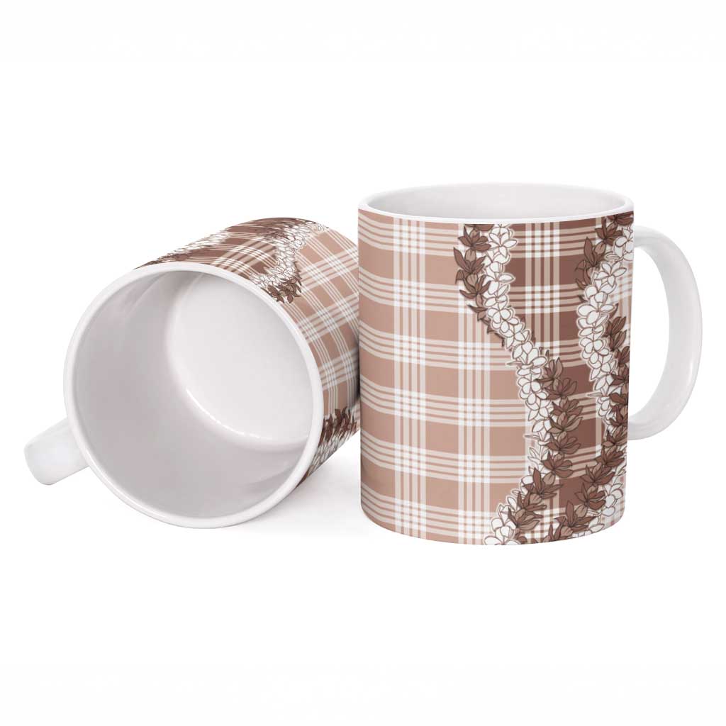 Beige Hawaii Palaka Ceramic Mug Hawaiian Honohono Lei