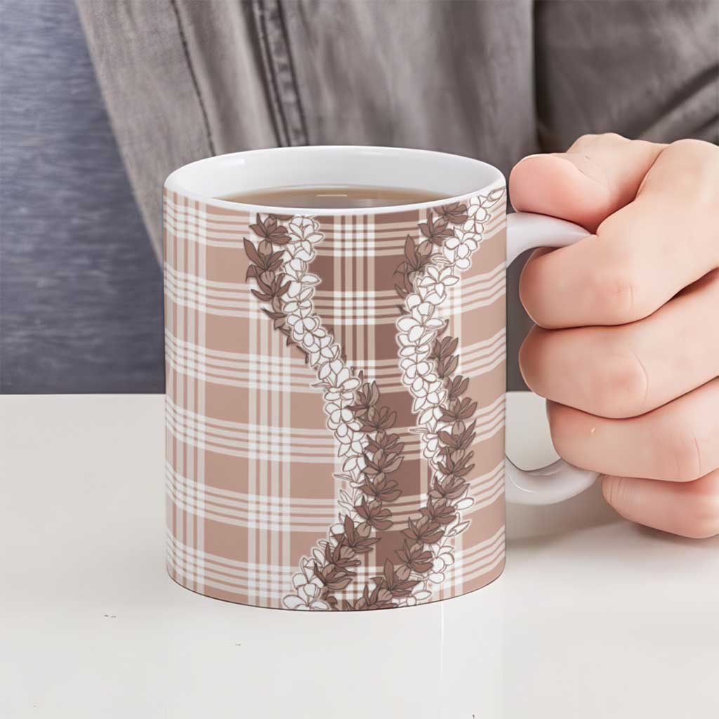 Beige Hawaii Palaka Ceramic Mug Hawaiian Honohono Lei