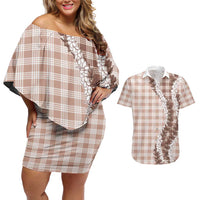 Beige Hawaii Palaka Couples Matching Off Shoulder Short Dress and Hawaiian Shirt Hawaiian Honohono Lei LT05 Beige - Polynesian Pride