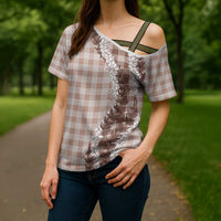 Beige Hawaii Palaka Cross Shoulder Shirt Hawaiian Honohono Lei