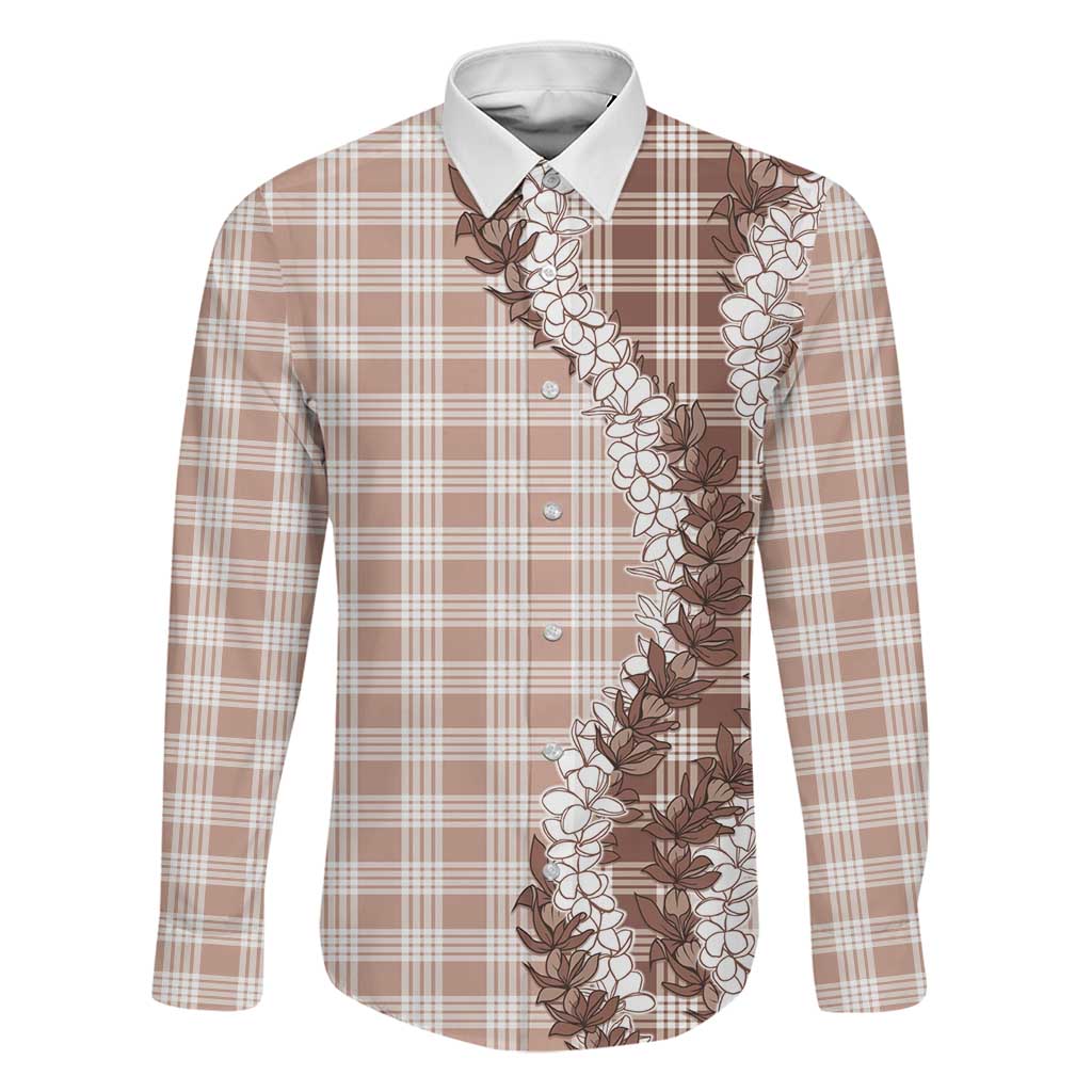 Beige Hawaii Palaka Family Matching Mermaid Dress and Hawaiian Shirt Hawaiian Honohono Lei LT05 Dad's Shirt - Long Sleeve Beige - Polynesian Pride