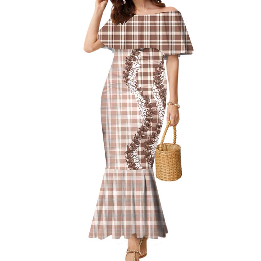 Beige Hawaii Palaka Family Matching Mermaid Dress and Hawaiian Shirt Hawaiian Honohono Lei LT05 Mom's Dress Beige - Polynesian Pride