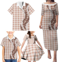 Beige Hawaii Palaka Family Matching Puletasi and Hawaiian Shirt Hawaiian Honohono Lei LT05 - Polynesian Pride