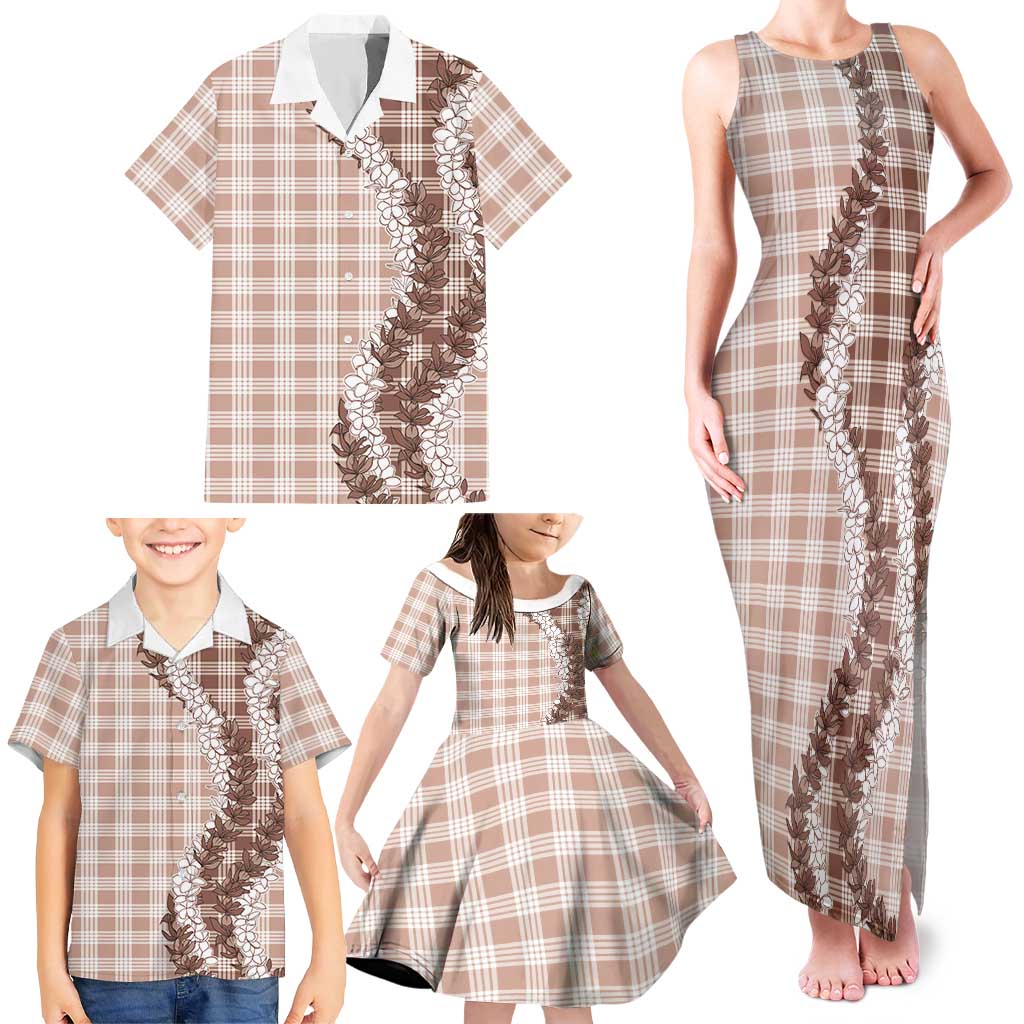 Beige Hawaii Palaka Family Matching Tank Maxi Dress and Hawaiian Shirt Hawaiian Honohono Lei LT05 - Polynesian Pride
