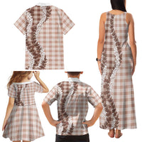 Beige Hawaii Palaka Family Matching Tank Maxi Dress and Hawaiian Shirt Hawaiian Honohono Lei LT05 - Polynesian Pride