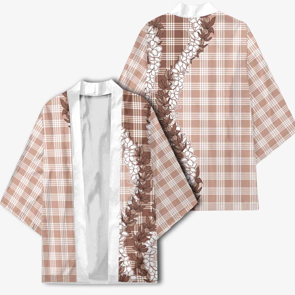 Beige Hawaii Palaka Kimono Hawaiian Honohono Lei