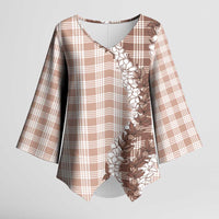 Beige Hawaii Palaka Kimono Sleeve Blouse Hawaiian Honohono Lei