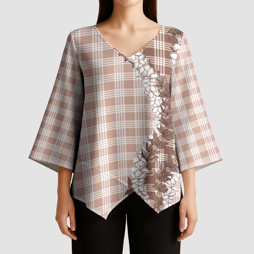 Beige Hawaii Palaka Kimono Sleeve Blouse Hawaiian Honohono Lei