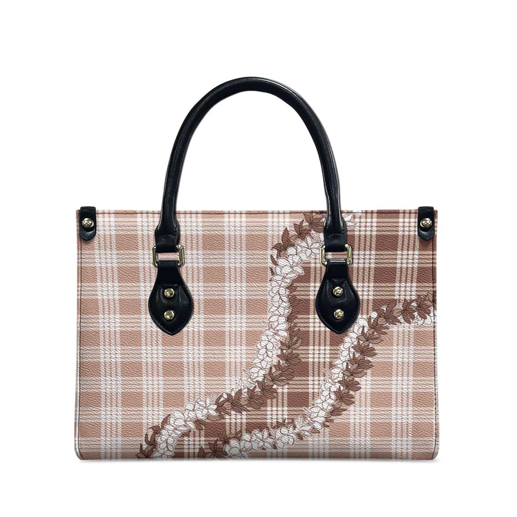 Beige Hawaii Palaka Leather Bag Hawaiian Honohono Lei