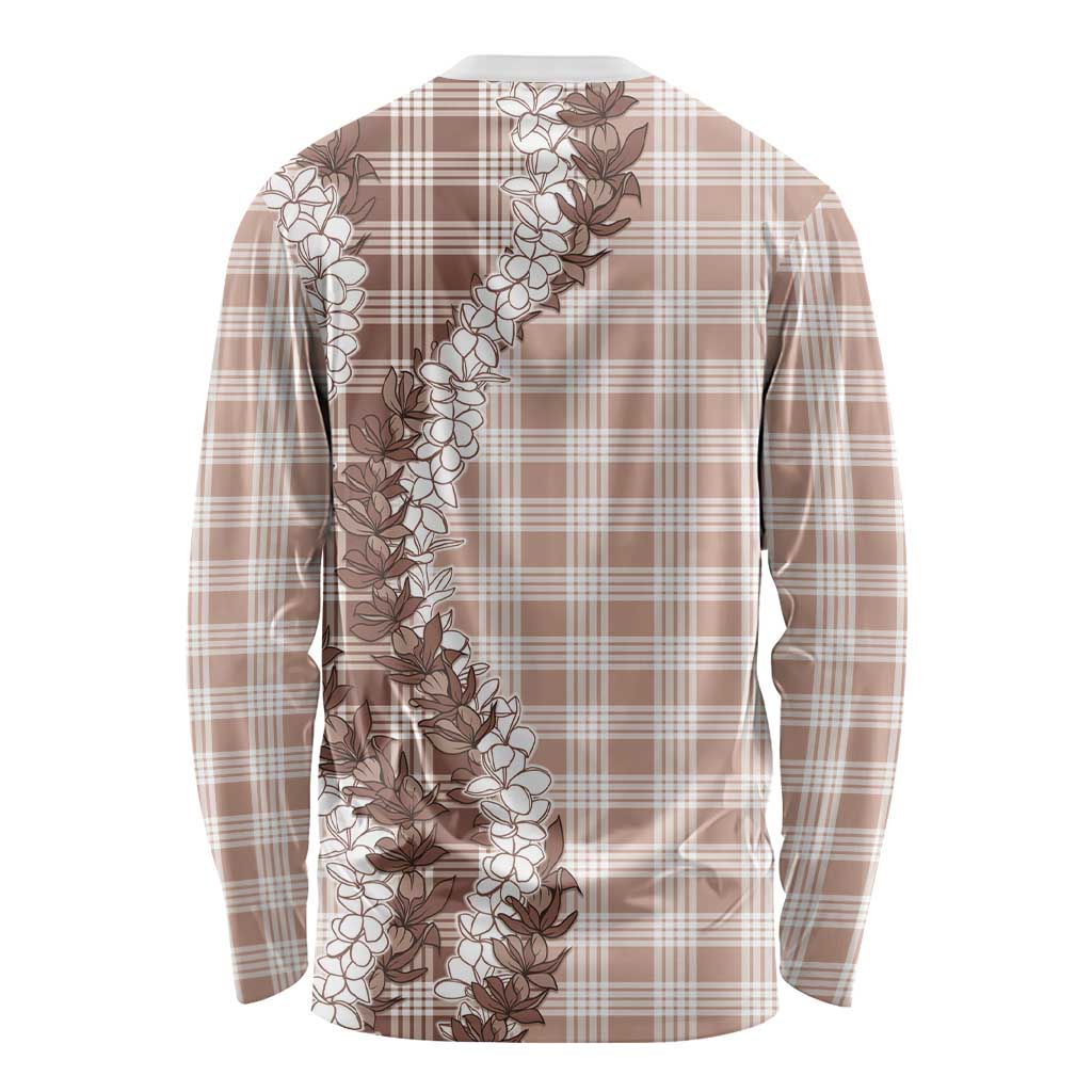 Beige Hawaii Palaka Long Sleeve Shirt Hawaiian Honohono Lei
