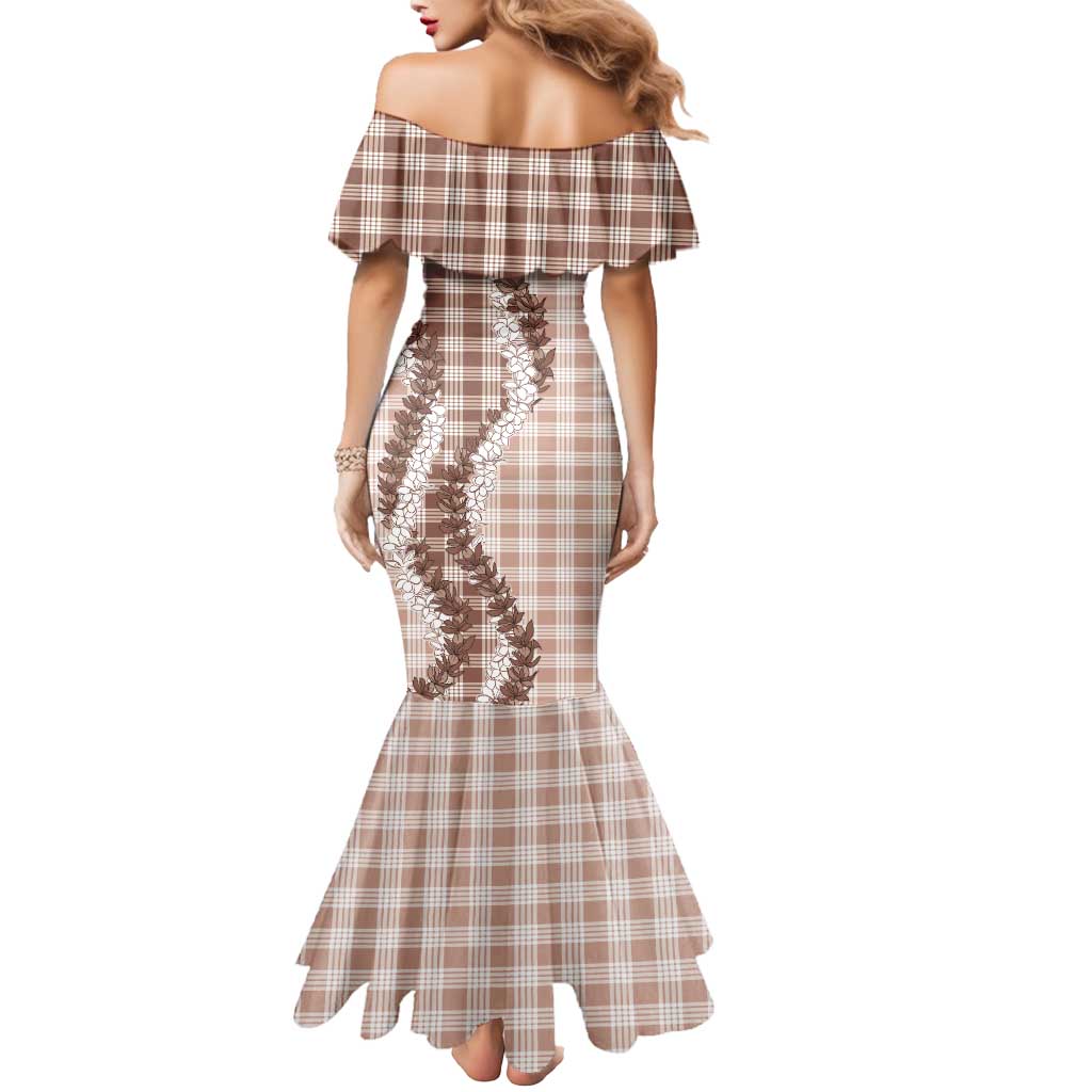 Beige Hawaii Palaka Mermaid Dress Hawaiian Honohono Lei