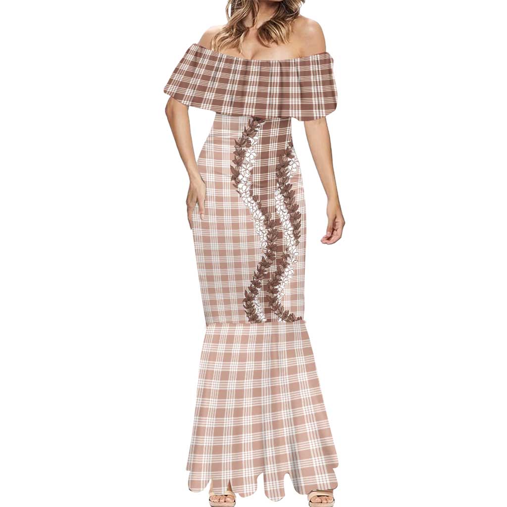 Beige Hawaii Palaka Mermaid Dress Hawaiian Honohono Lei