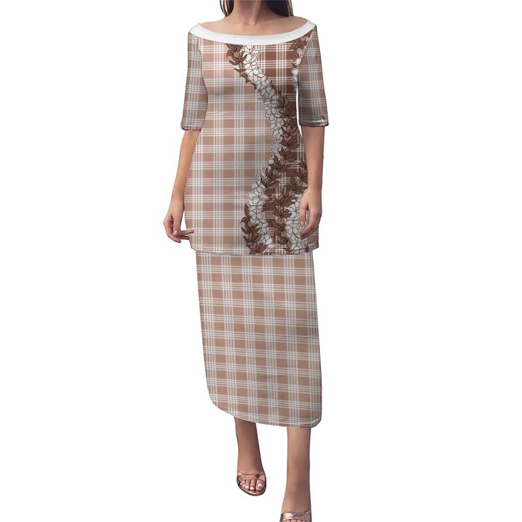 Beige Hawaii Palaka Puletasi Hawaiian Honohono Lei