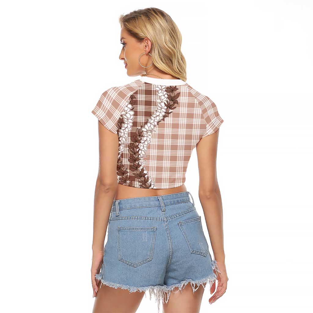 Beige Hawaii Palaka Raglan Cropped T Shirt Hawaiian Honohono Lei