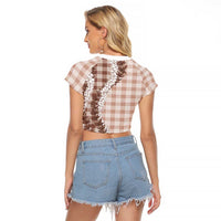Beige Hawaii Palaka Raglan Cropped T Shirt Hawaiian Honohono Lei