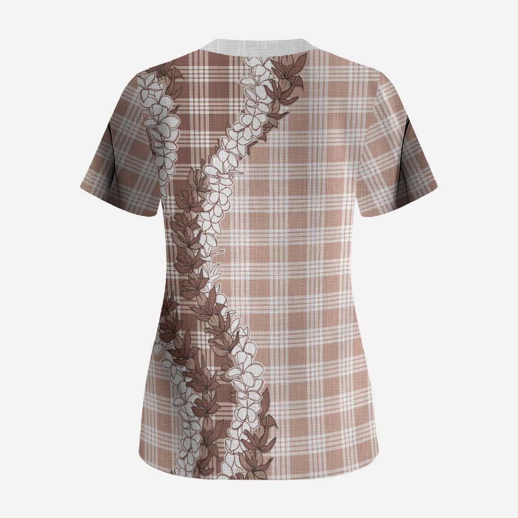 Beige Hawaii Palaka Scrub Top Hawaiian Honohono Lei