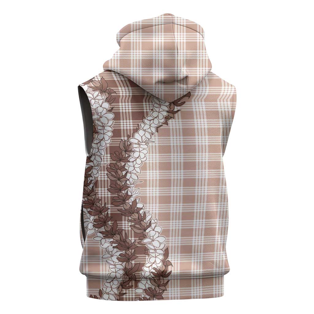 Beige Hawaii Palaka Sleeveless Hoodie Hawaiian Honohono Lei