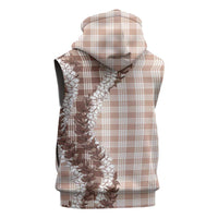 Beige Hawaii Palaka Sleeveless Hoodie Hawaiian Honohono Lei