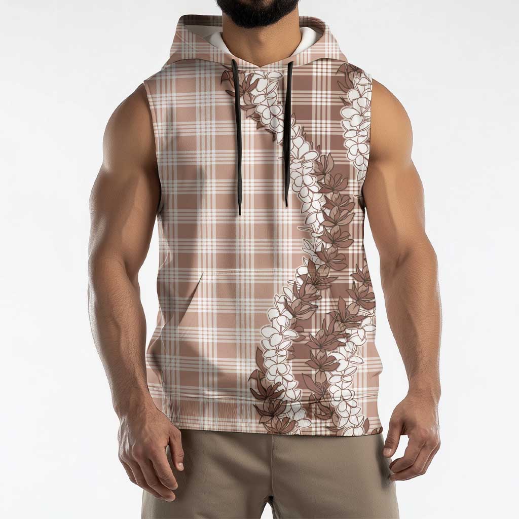 Beige Hawaii Palaka Sleeveless Hoodie Hawaiian Honohono Lei