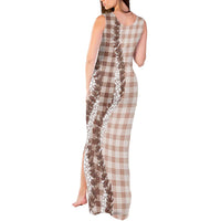 Beige Hawaii Palaka Tank Maxi Dress Hawaiian Honohono Lei