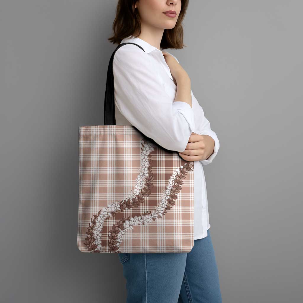 Beige Hawaii Palaka Tote Bag Hawaiian Honohono Lei