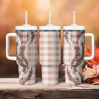 Beige Hawaii Palaka Tumbler With Handle Hawaiian Honohono Lei