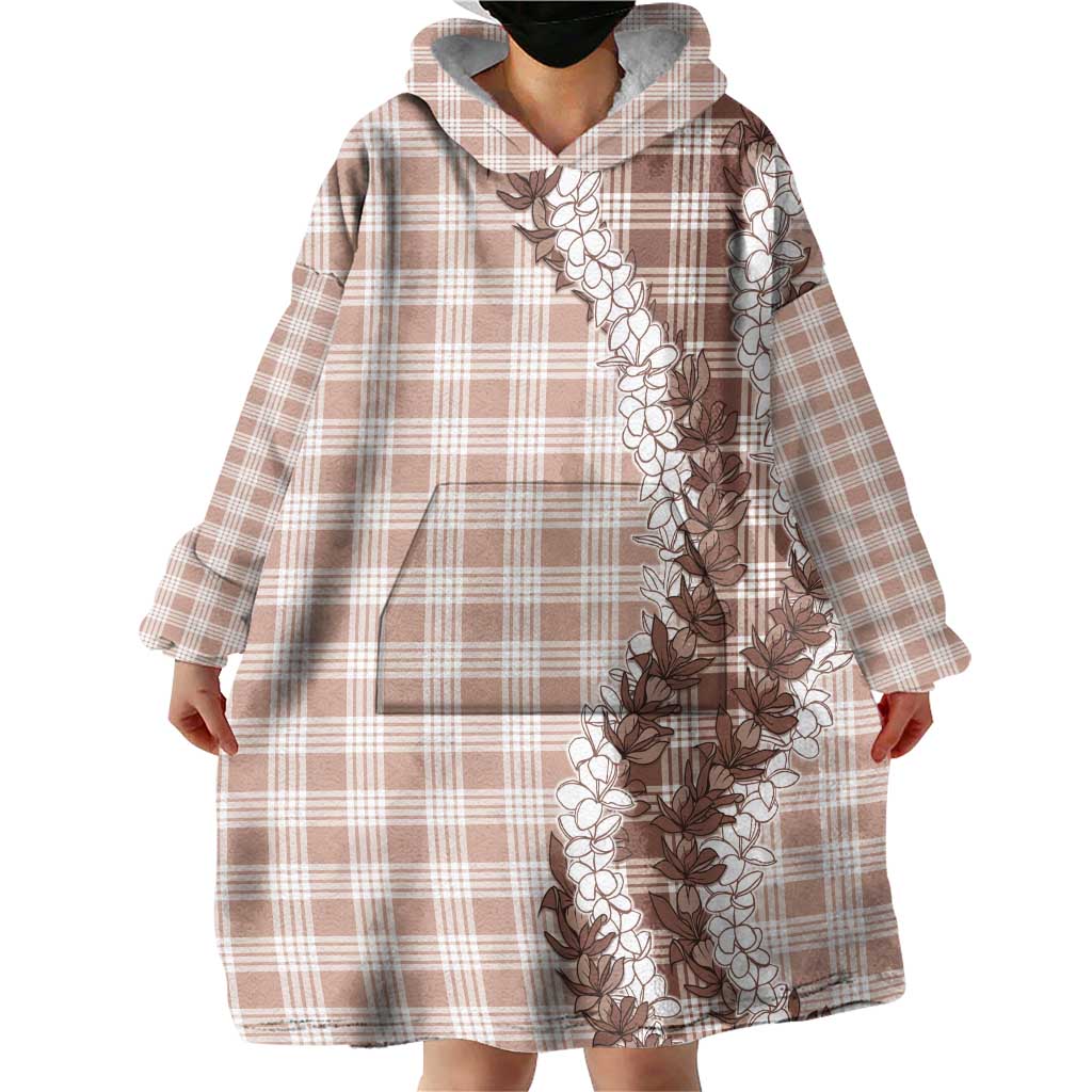 Beige Hawaii Palaka Wearable Blanket Hoodie Hawaiian Honohono Lei