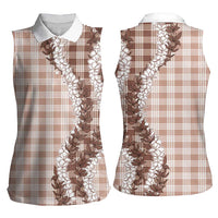 Beige Hawaii Palaka Women Sleeveless Polo Shirt Hawaiian Honohono Lei