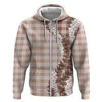 Beige Hawaii Palaka Zip Hoodie Hawaiian Honohono Lei