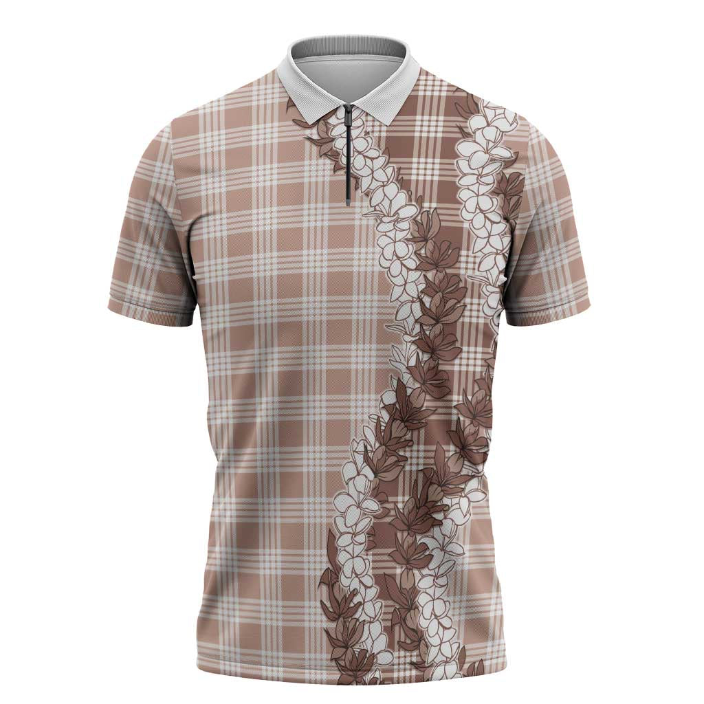 Beige Hawaii Palaka Zipper Polo Shirt Hawaiian Honohono Lei