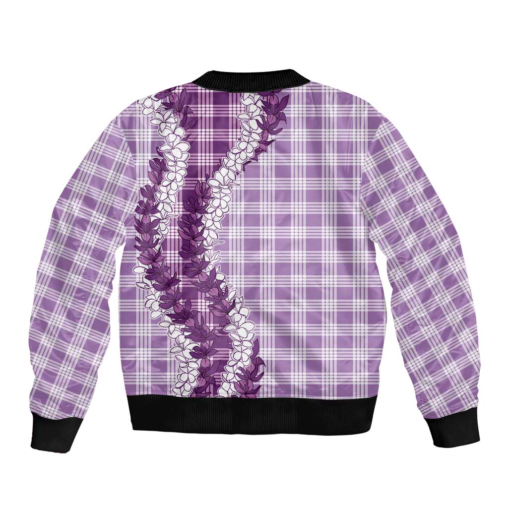 Violet Hawaii Palaka Bomber Jacket Hawaiian Honohono Lei