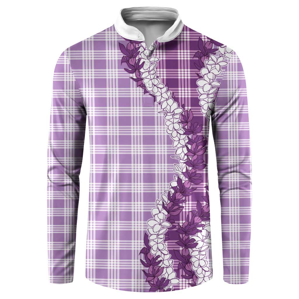 Violet Hawaii Palaka Button Sweatshirt Hawaiian Honohono Lei