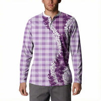 Violet Hawaii Palaka Button Sweatshirt Hawaiian Honohono Lei