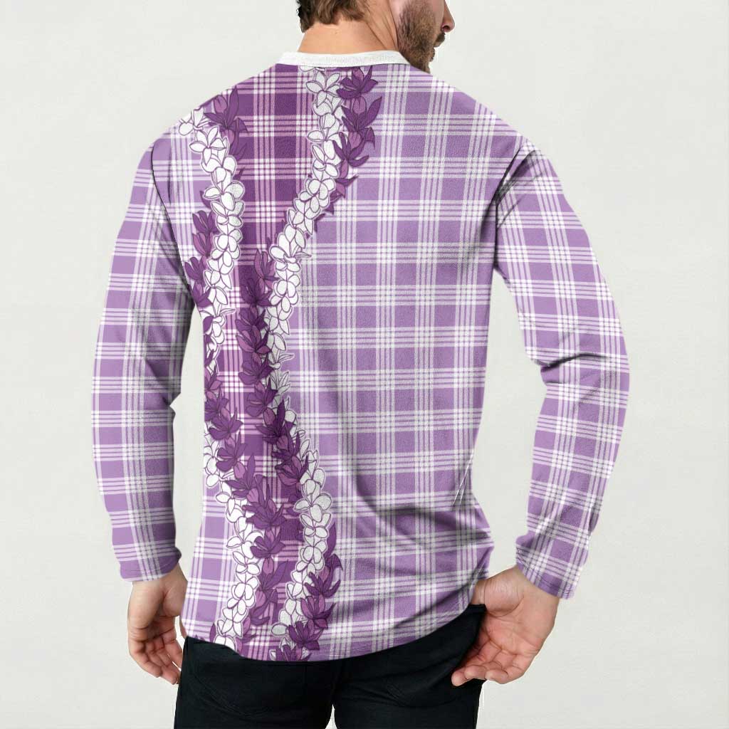 Violet Hawaii Palaka Button Sweatshirt Hawaiian Honohono Lei