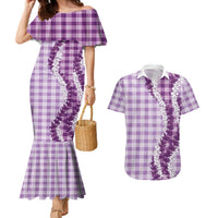 Violet Hawaii Palaka Couples Matching Mermaid Dress and Hawaiian Shirt Hawaiian Honohono Lei LT05 Violet - Polynesian Pride