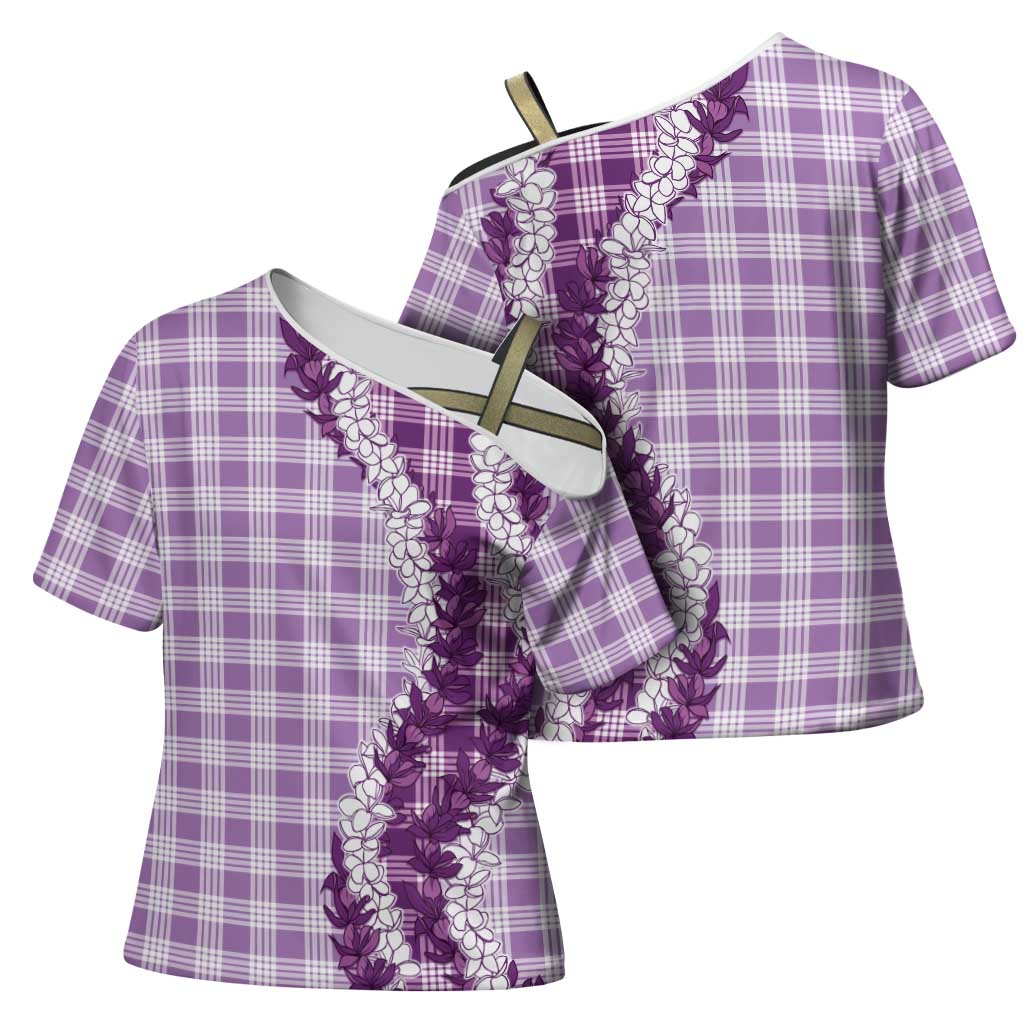 Violet Hawaii Palaka Cross Shoulder Shirt Hawaiian Honohono Lei